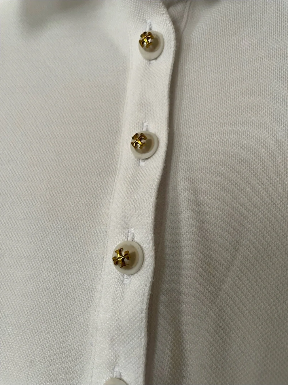Tory Burch White Ruffle-Trim Polo with Pearl gold logo Buttons small